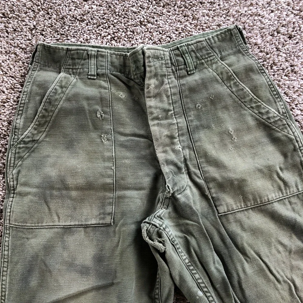 Vtg OG-107 Sateen Pants 29x28 Vietnam Era Fatigue Baker Trousers Distressed READ